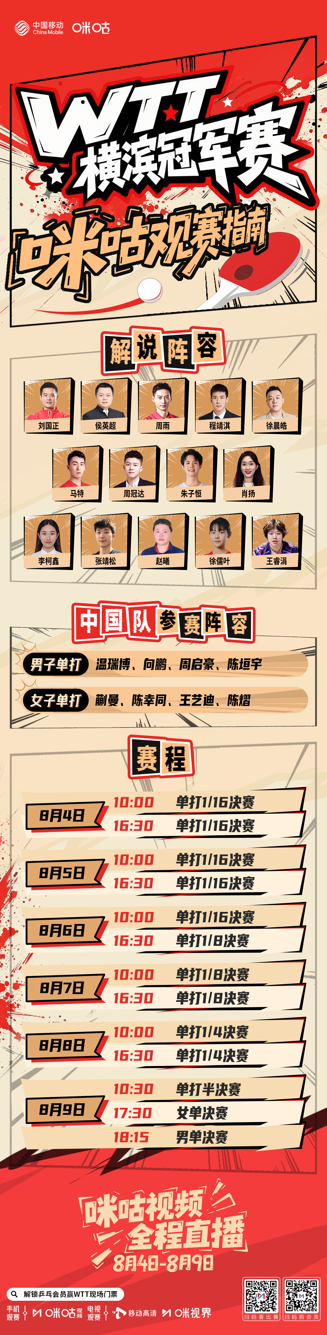#WTT横滨冠军赛# 明日开打！🏓 提前mark咪咕独家观赛指南👀🇨🇳 