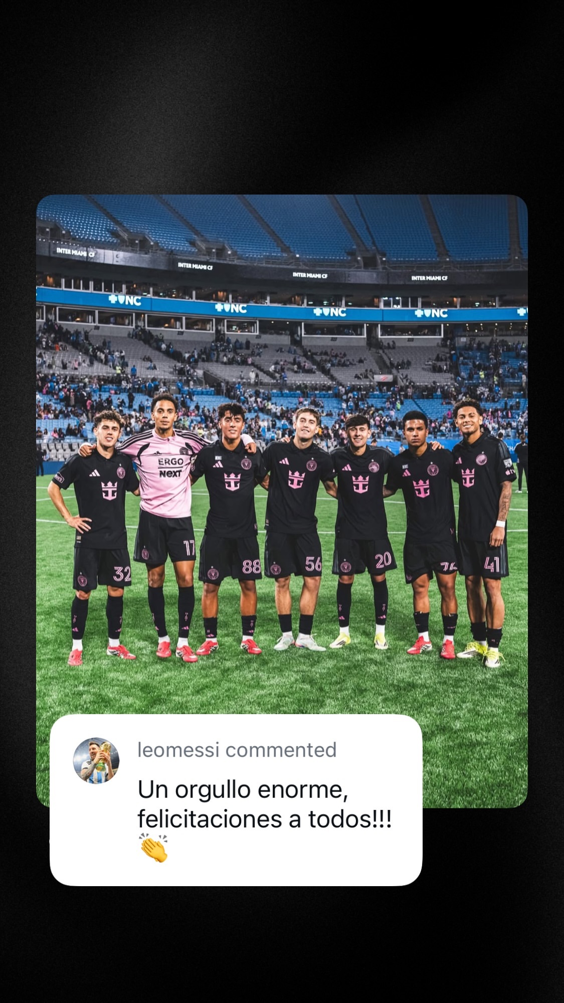 迈阿密国际官方ins：昨晚，七名青训球员在球场上亮相，我们俱乐部的骄傲时刻💗梅