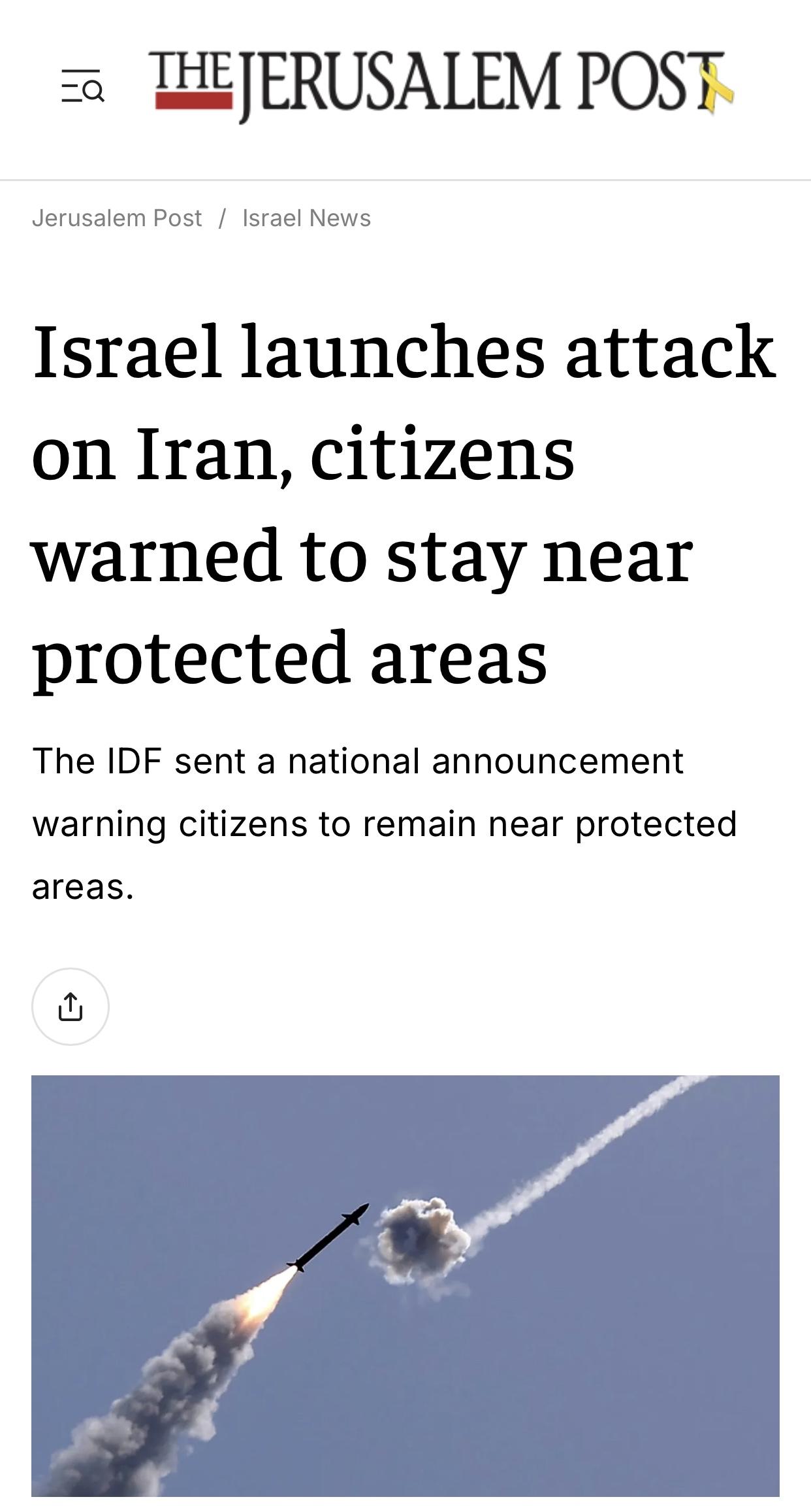 以色列《耶路撒冷郵報》官網2月28日報道：以色列週六上午對伊朗發動了攻擊，警告公