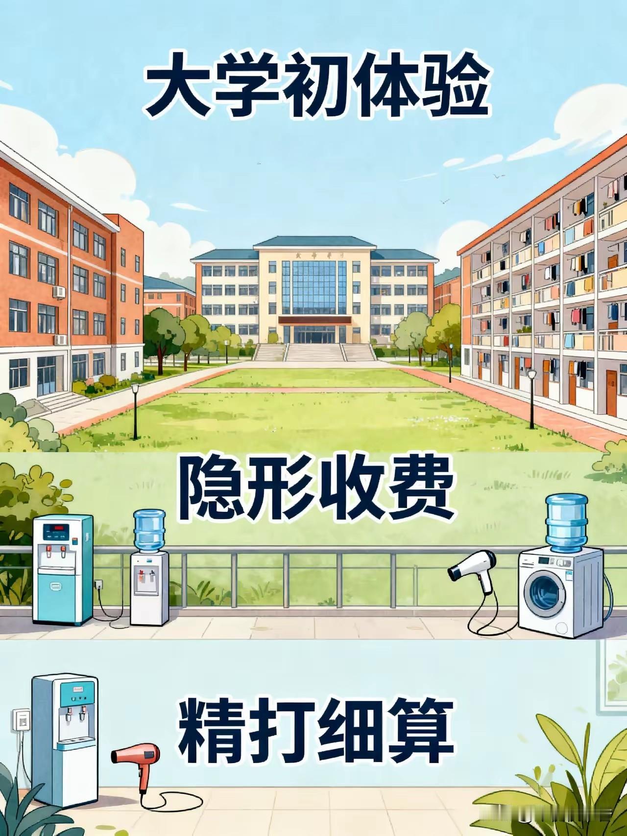上了大学才知道，学校里的水、电、洗澡、打水，甚至吹头发、洗袜子、洗内裤都要收费