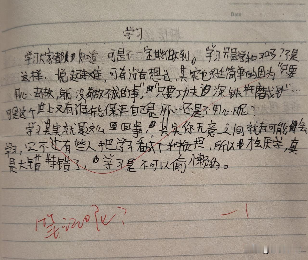 我家孩子小学时的一篇小作文，现在孩子上大学了，收拾屋子翻看到这个作业本，仔细看了