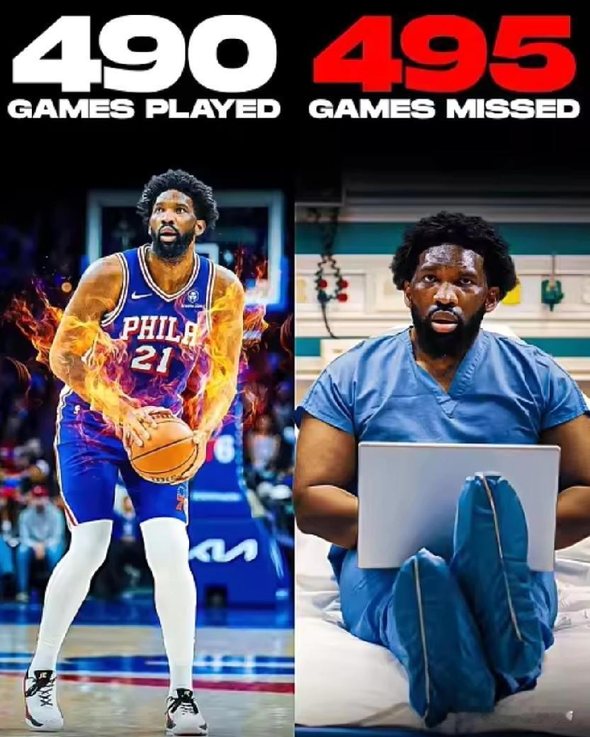 随着恩比德缺席本次附加赛，更新后的数据如下：缺席495场，出战490场。

值得