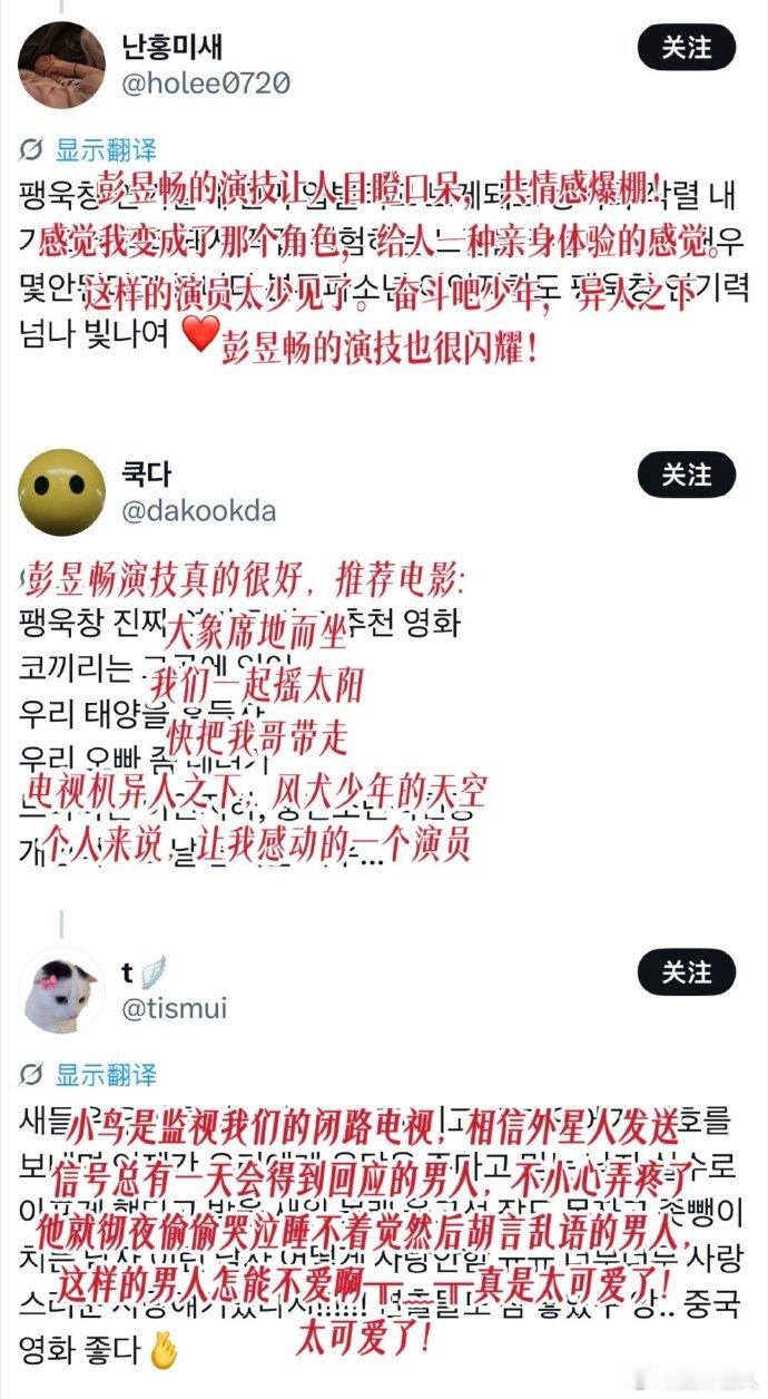 彭昱畅给韩国人的演技震撼彭昱畅海外口碑原本以为地域差异会有隔阂，没想到韩国网友全