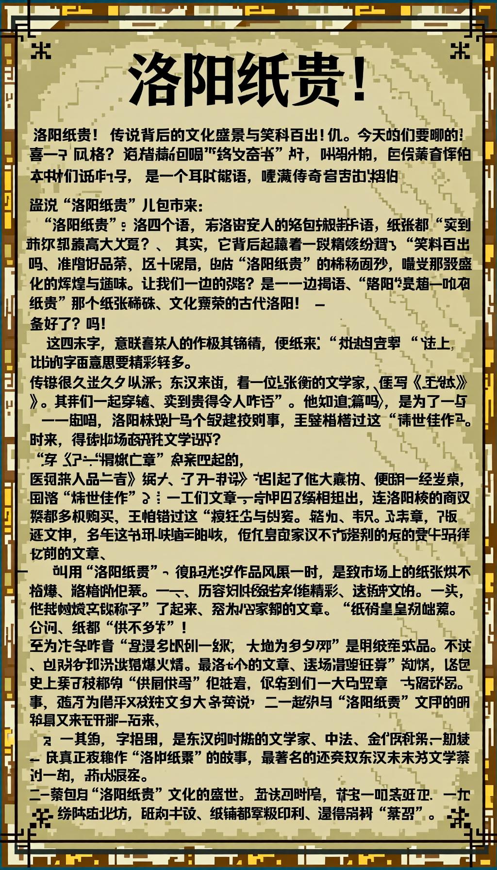 洛阳纸贵！传说背后的文化盛景与笑料百出
朋友们，今天咱们要聊的，是一个耳熟能详、