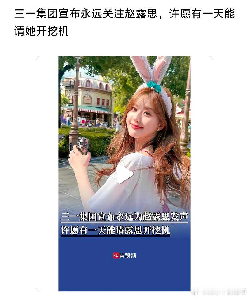 8月8日，三一集团官方账号在社媒发视频，宣布永远关注直播，永远关注赵露思，还许愿