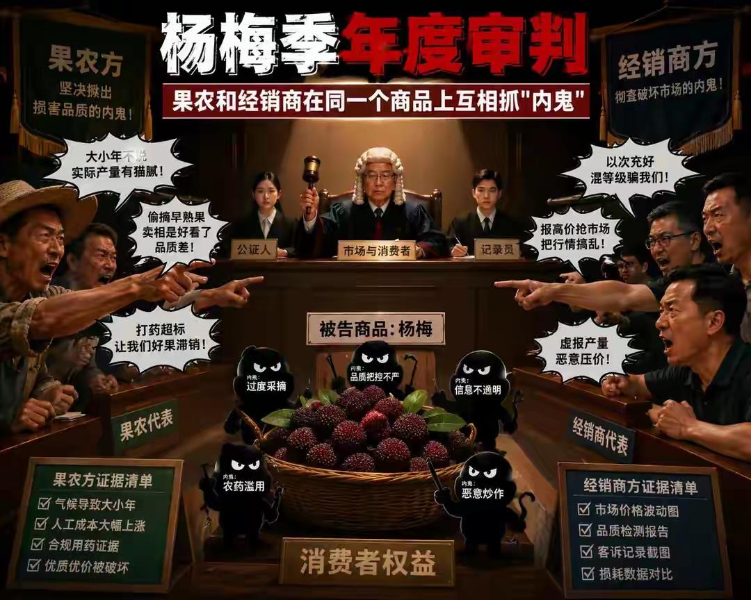 杨梅季年度审判：果农和经销商在同一个商品上互相抓“内鬼”
 
一颗杨梅，两面人心