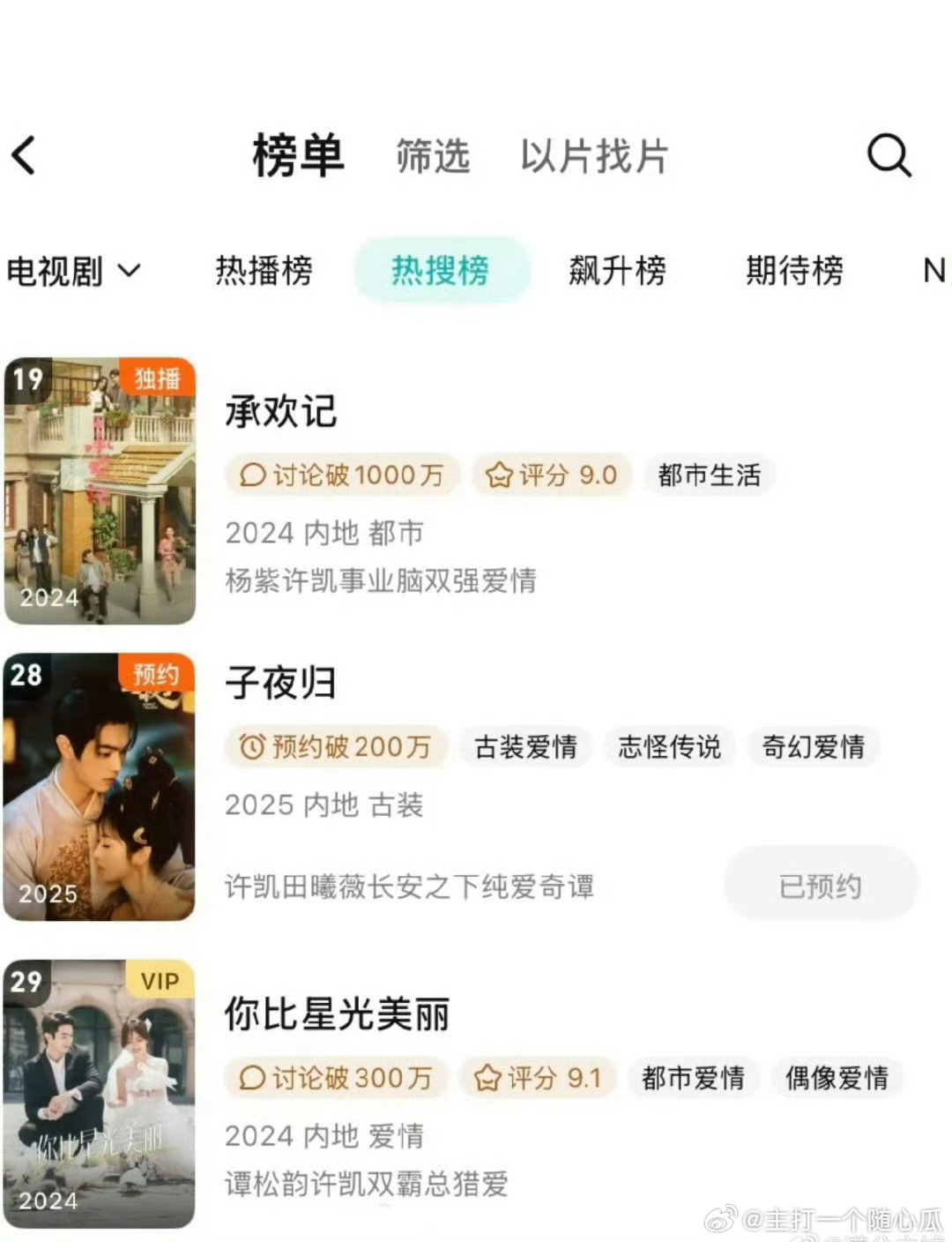 暑假档许凯三部电视剧上了鹅的热搜榜，子夜归和方圆八百米也要来的节奏，太幸福了！ 