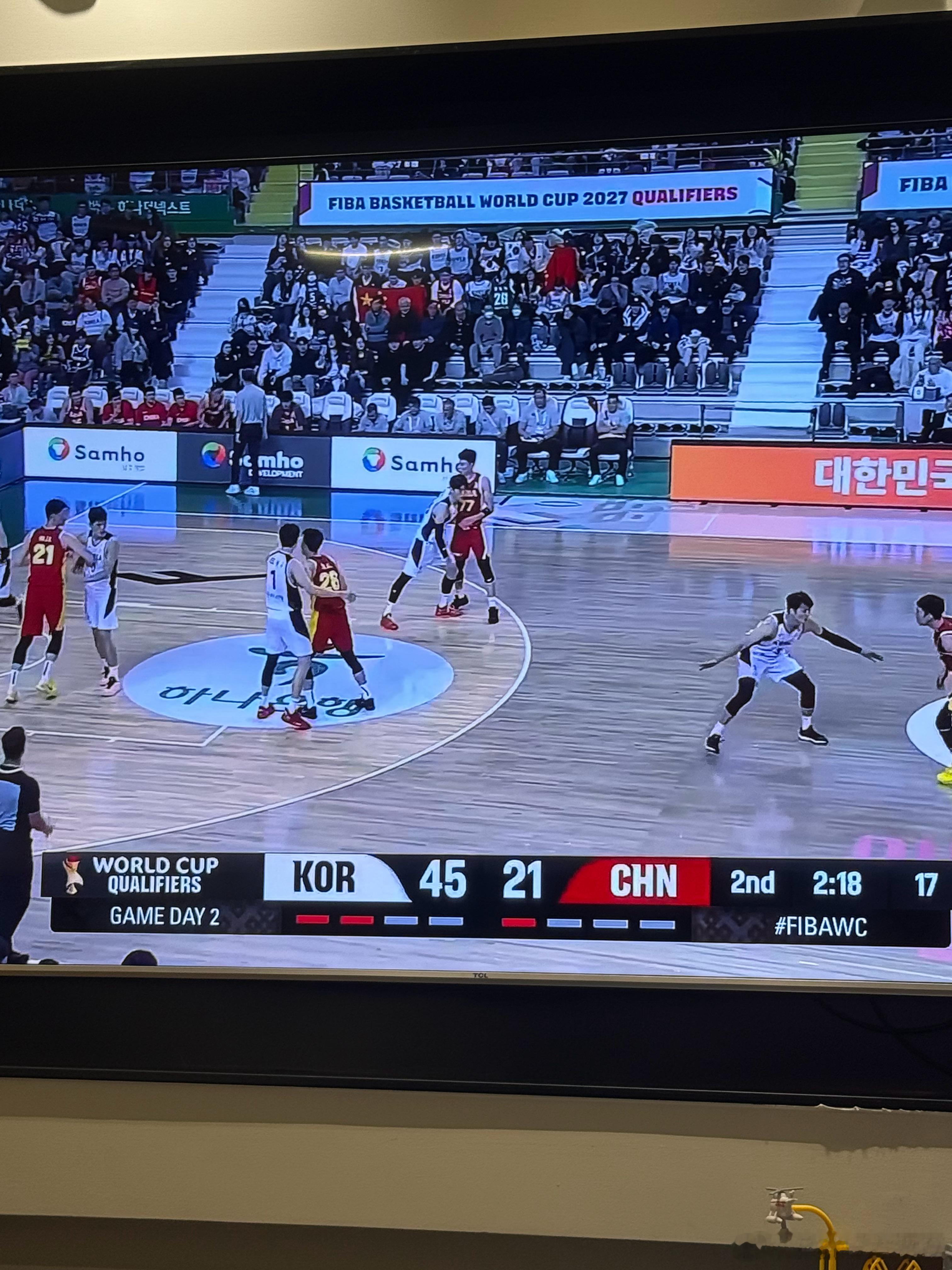 真的有点难以想象这个局面，我们已经落后韩国24分了 中国男篮vs韩国男篮