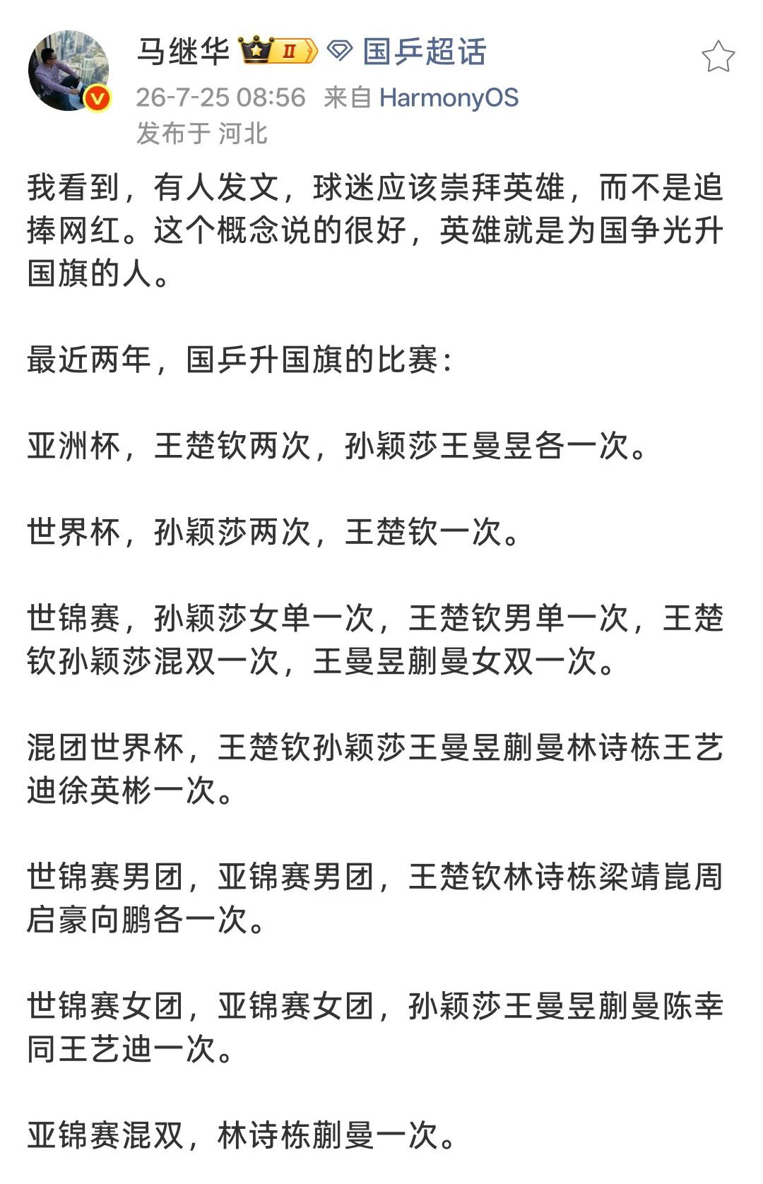 马继华发文：球迷应该崇拜英雄，而不是追捧网红，这个概念说的好，
英雄就是为国争光