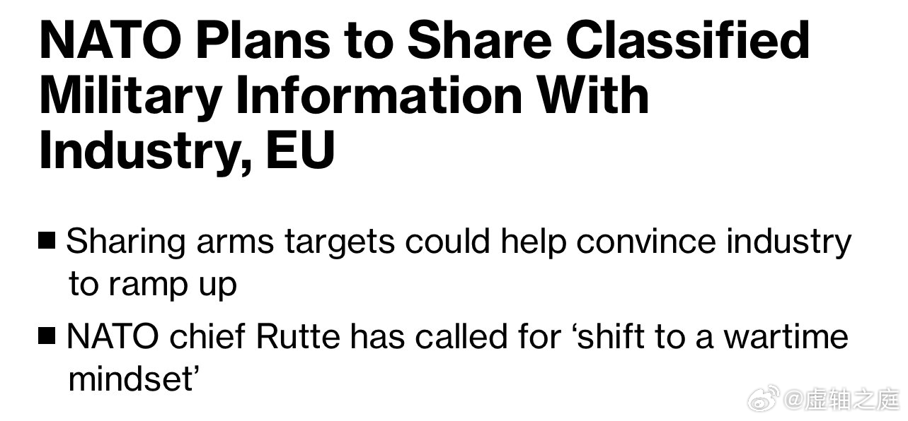 🚨北约已启动与国防工业共享部分高度机密目标的程序 - 彭博社这一举措是吕特所称