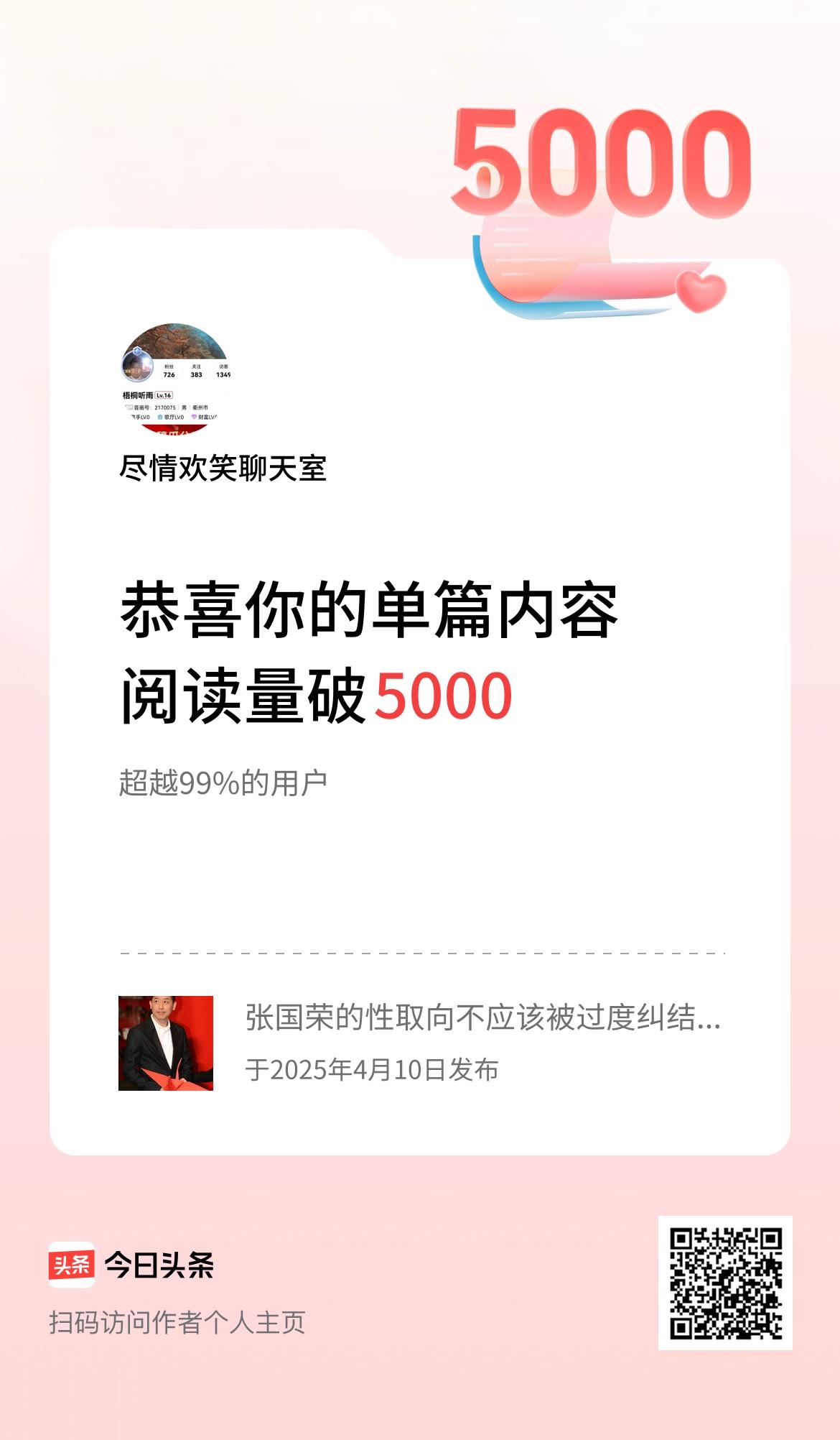 单篇内容获得阅读量破5000啦！