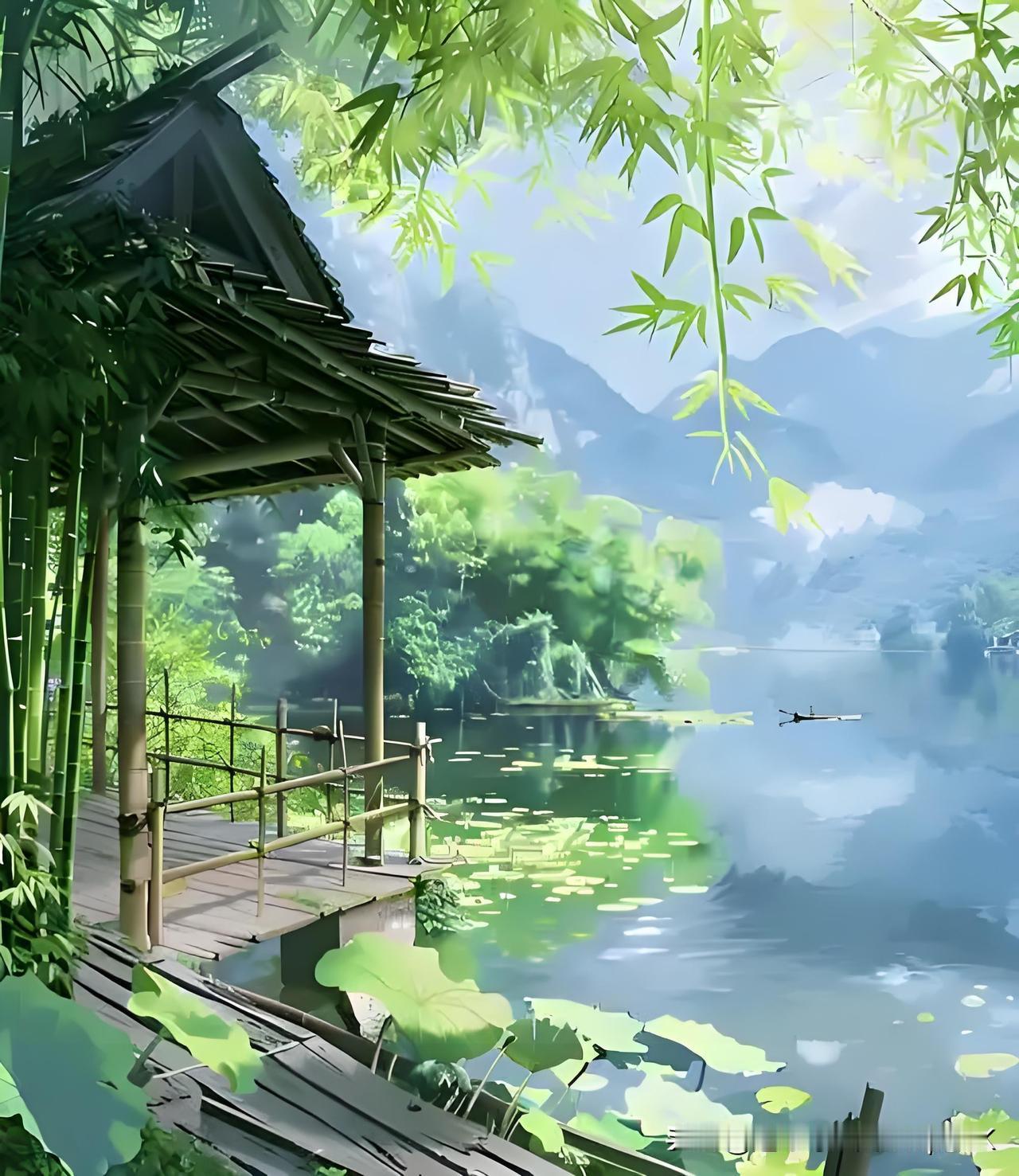 《偶题》
——宋.李之仪
新荷点水麦花齐，
一抹残阳露浅晖。
回首西山归未得，