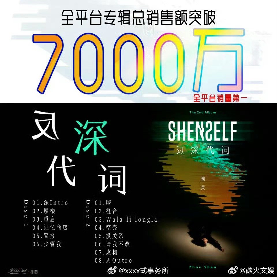 周深专辑销售额周深反深代词销售额破7000万周深反深代词销售额破7000万，厉害