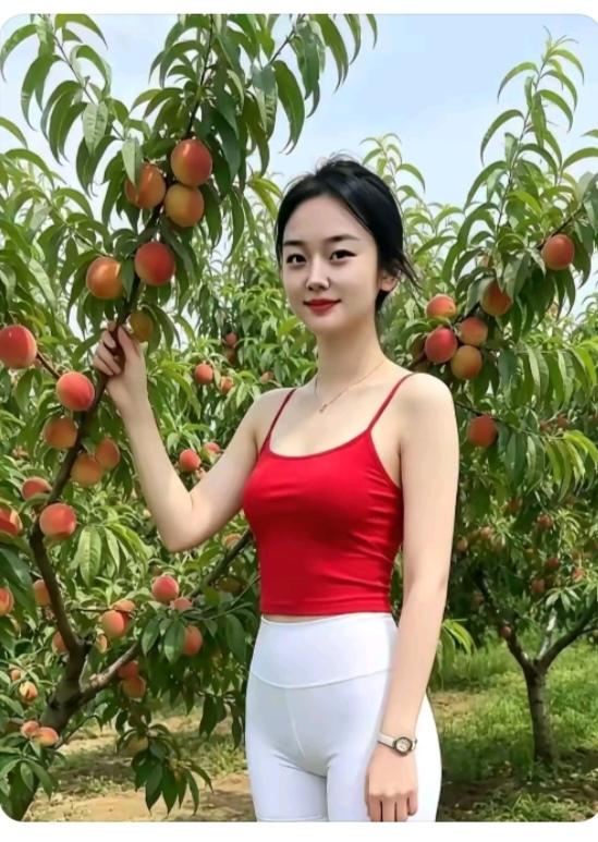 桃好“人”美
今天桃子大丰收；
一树能接三十斤；
桃子鲜红招人爱；
我与桃子合个