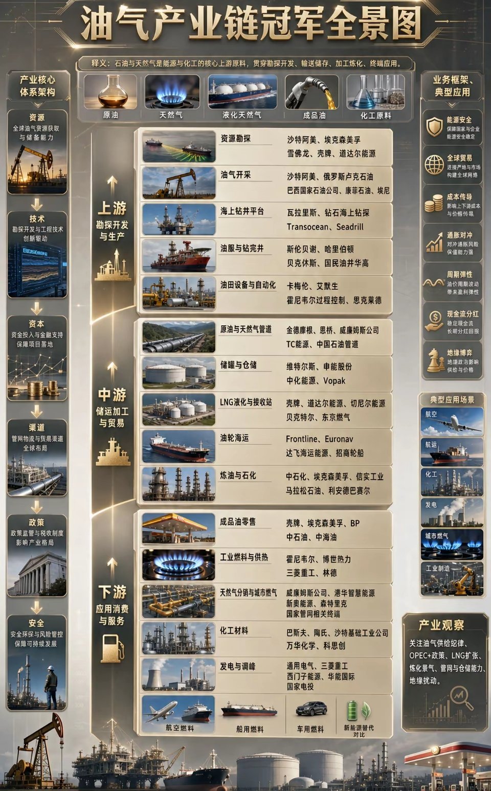 油气产业链冠军全景图从地下的原油开采到家里的天然气灶，一张图看懂油气产业链：上游