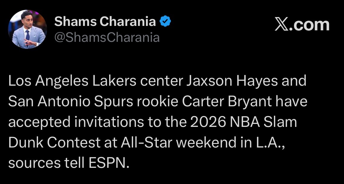 海斯以及马刺队新秀卡特-布莱恩特，已经接受邀请，将参加2026年在洛杉矶举办的全