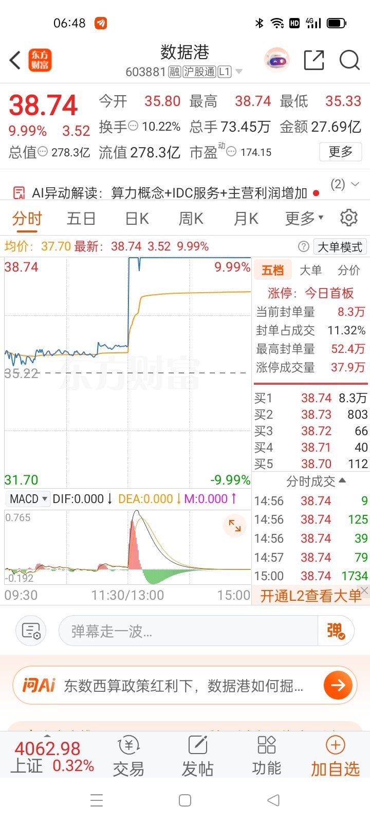 近期重点公司跟踪——603881 数据港一、主营业务，主要客户。上海数据港股份有