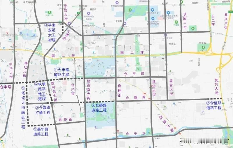 这个方案基本都完成了！只有仓丰路改造和西延没有完成了。又逢上仓丰路与胜利大街（原