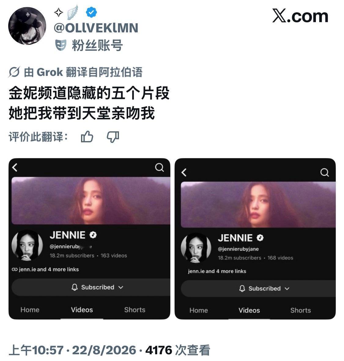 JENNIE  Jennie油管有五条隐藏视频一个MV，一个歌词视频还有什么🤔