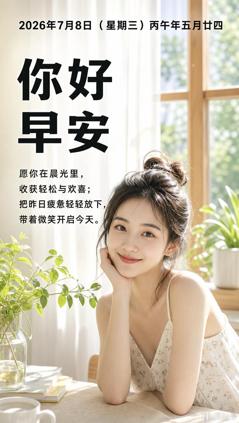 2026年7月8日（星期三）丙午年五月廿四你好，早安！愿你在晨光里，收获轻松与欢