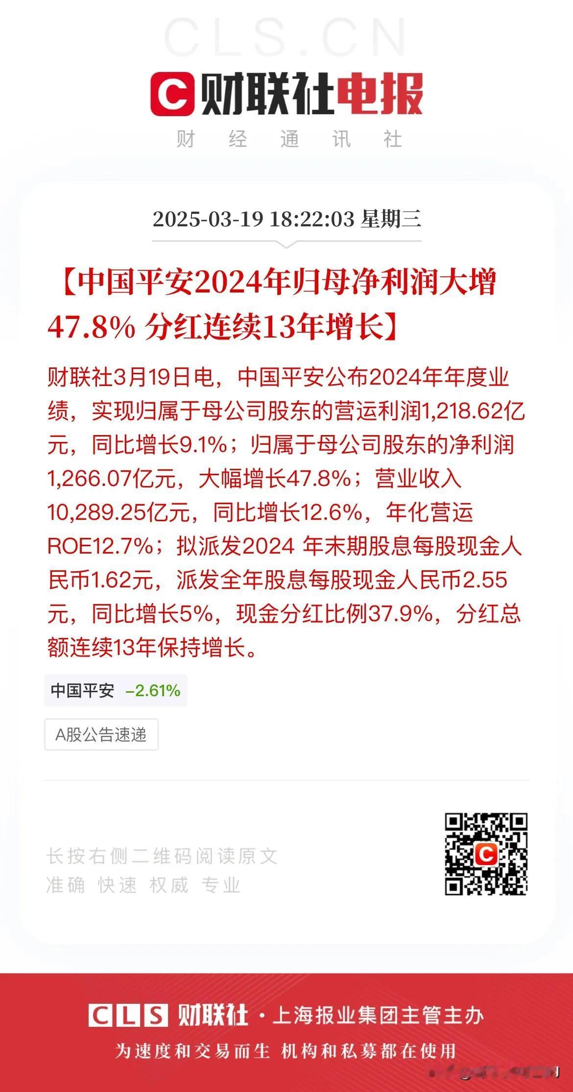 中国平安净利润大增48%，今天却大跌3%？
昨天晚上中国平安公布了2024年度报