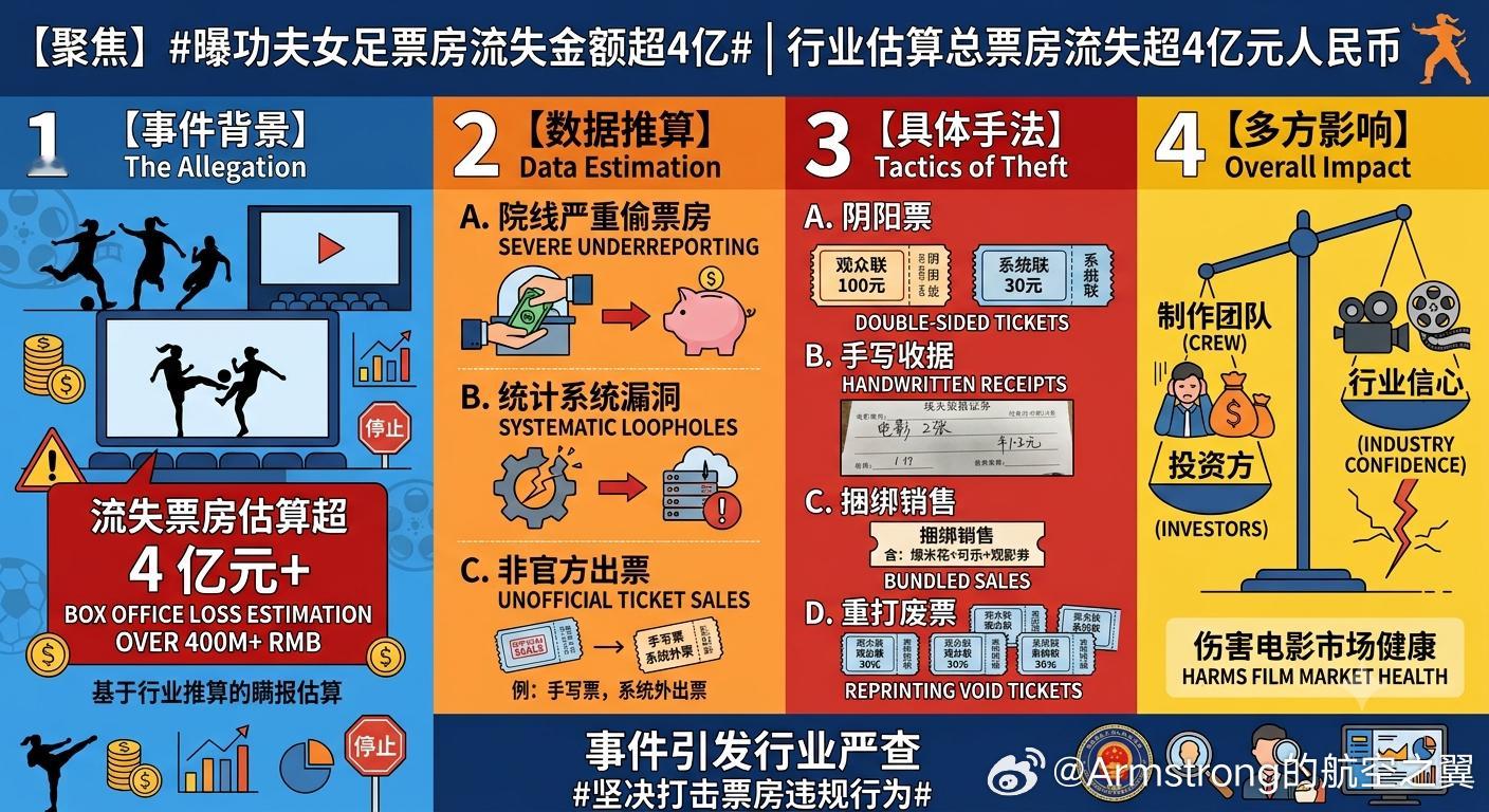 曝功夫女足票房流失金额超4亿 ：大量观众在社交平台爆料，全国多地影院存在系统性的