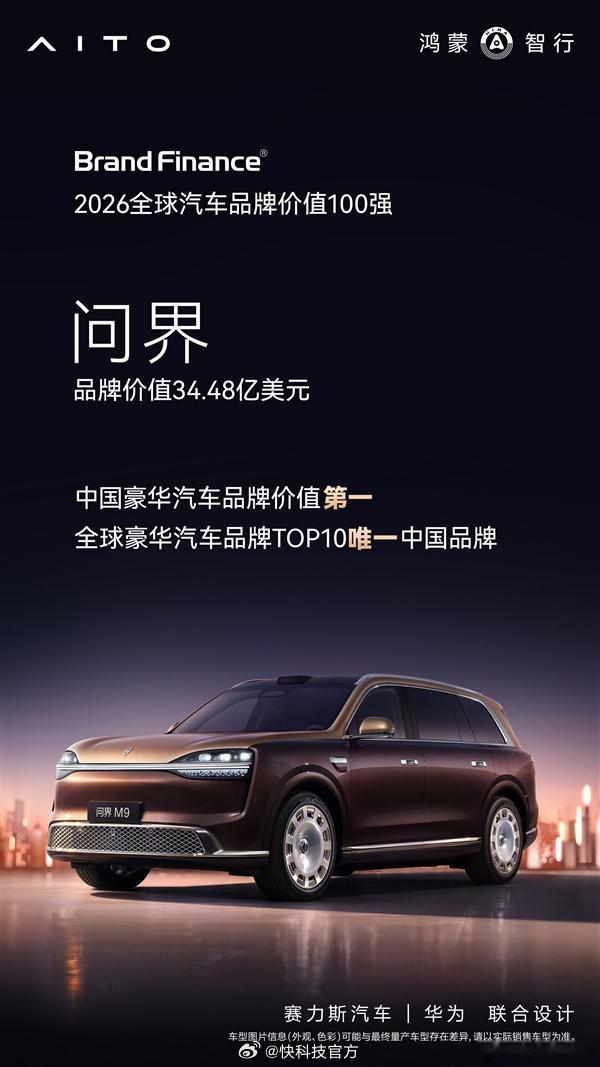 【全球汽车品牌价值100强榜单发布：问界成TOP10唯一中国车】近日，全球权威品