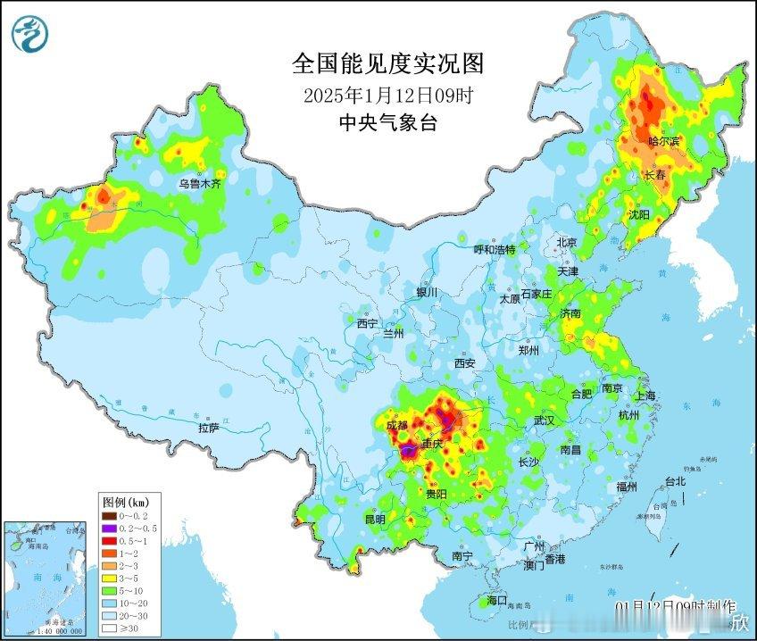 【雾】今晨四川盆地一带出现大雾。资阳和泸州能见度不足100米，出现强浓雾。这种雨