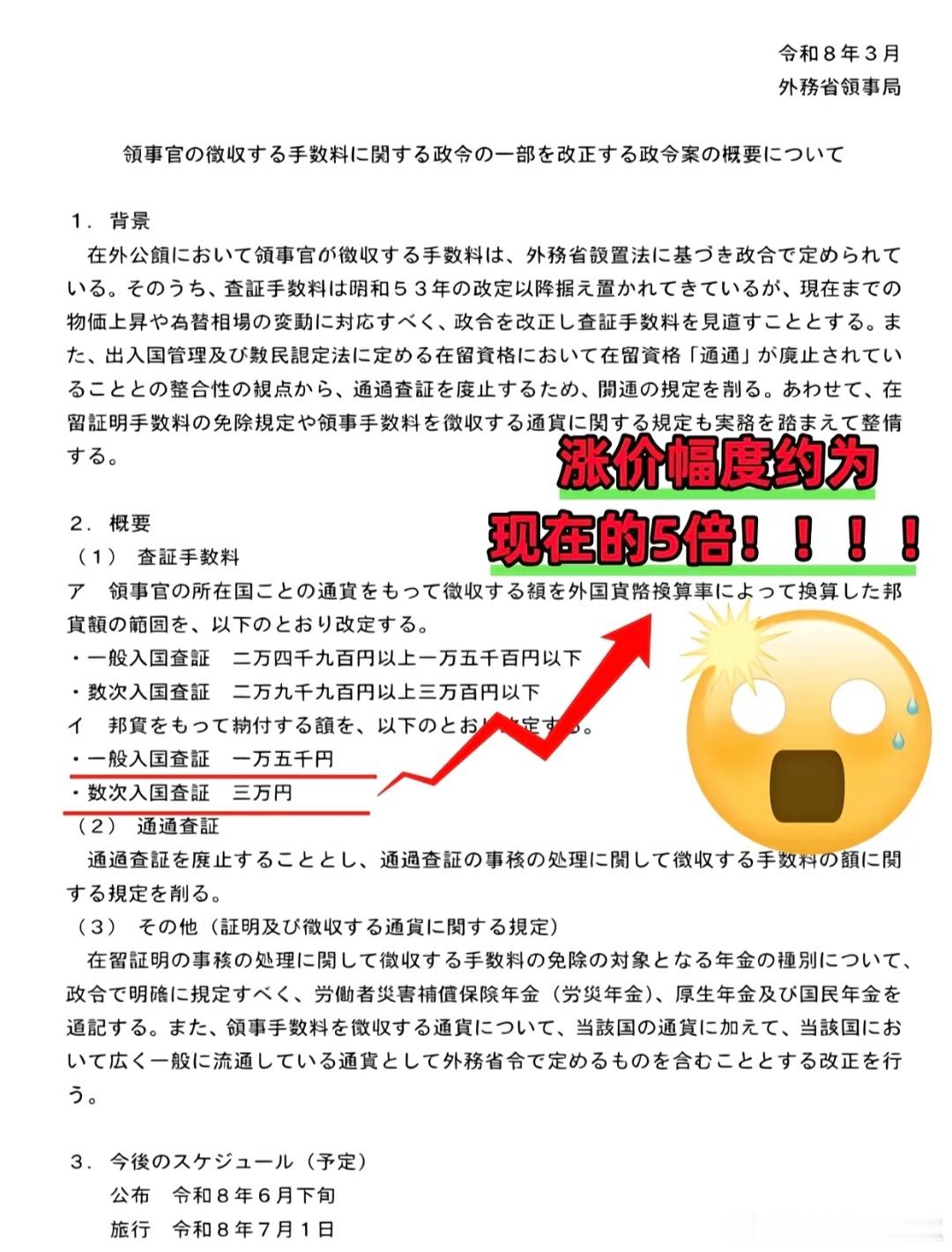 日本签证费涨5倍日本一次性入境签证从3000日元涨到15000日元多次入境签证从