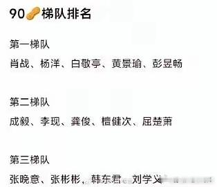 网友做的90生梯队排名，成毅竟然在第二梯队吗 ​​​