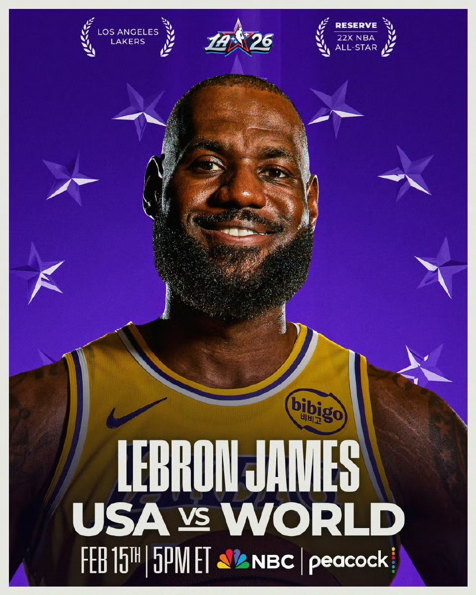 NBA官方公布西部全明星替补名单，41岁的勒布朗·詹姆斯赫然在列。他达成连续22