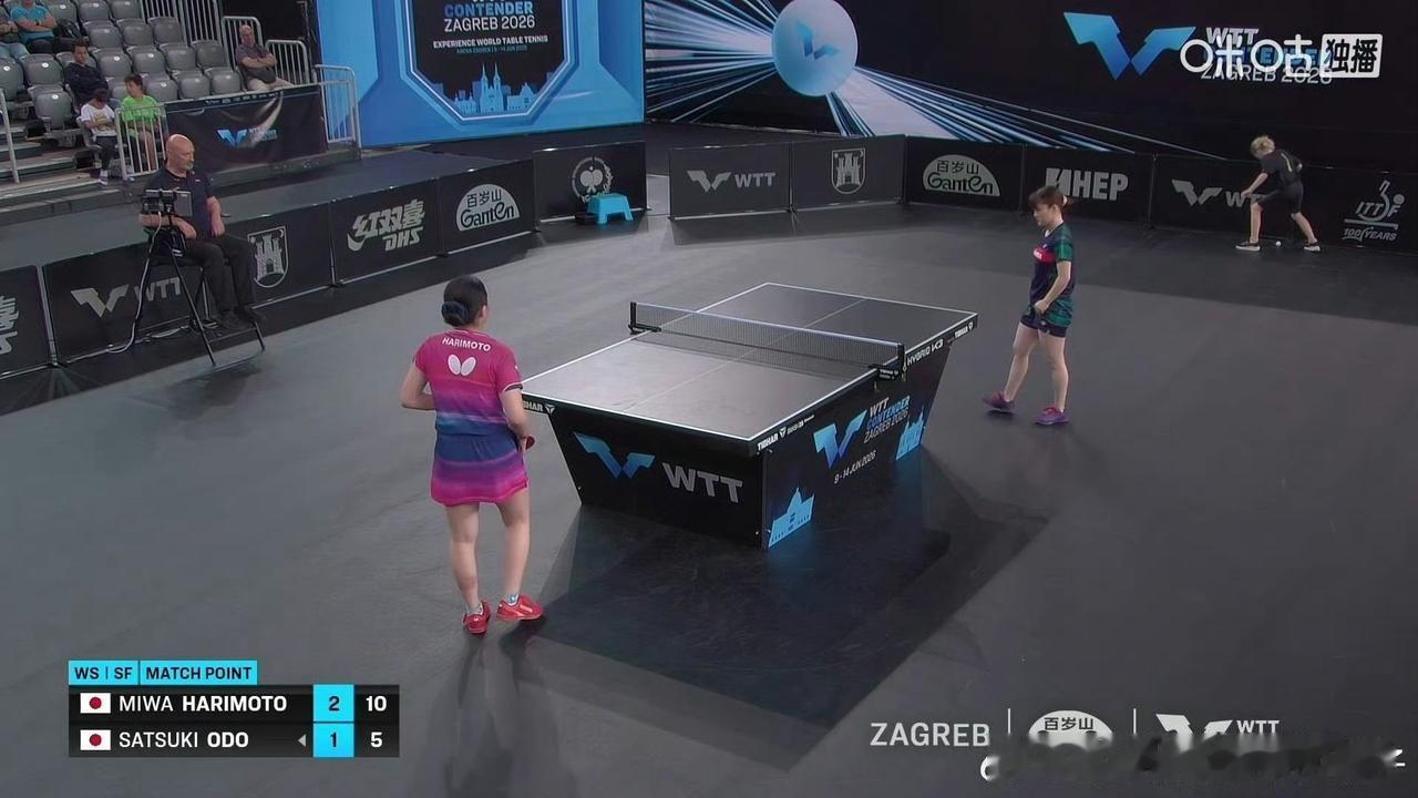 WTT萨格勒布常规挑战赛，女单半决赛，张本美和3比1拿下大藤沙月。
在张本美和面