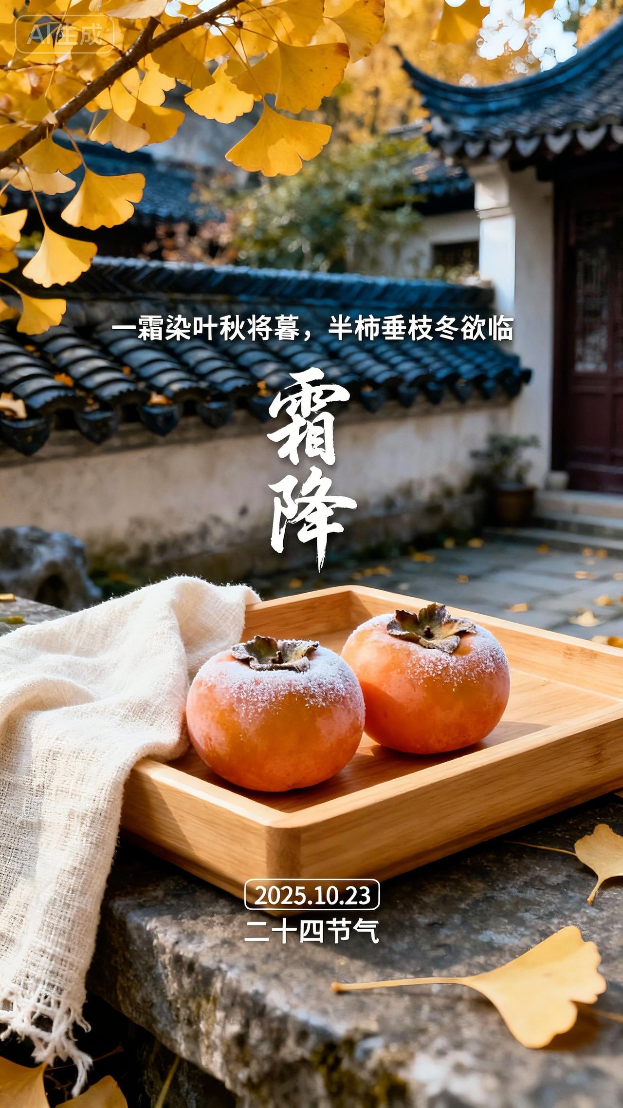 **《霜降感怀》**

秋深逢霜降，木叶舞寒空。
白露凝清晓，金风拂瘦桐。
菊香
