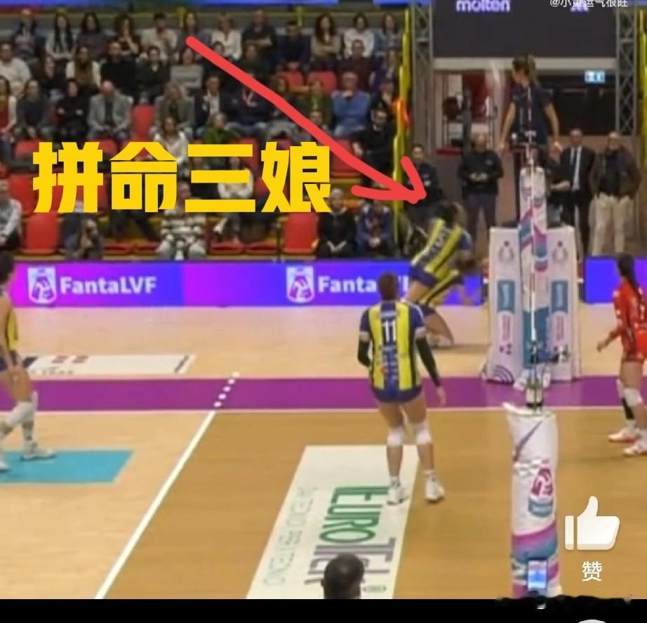 反复看，庄宇珊的这个救球，真的是“拼命三娘”[呲牙]
瞧，她抬头一边专注地盯着球