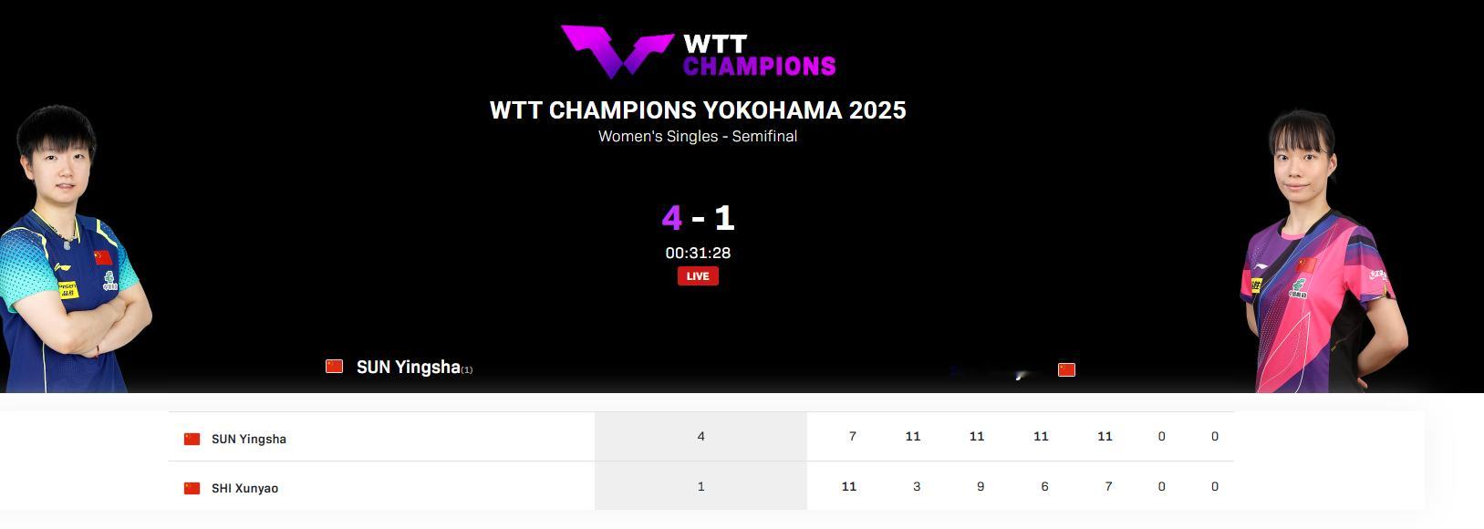 孙颖莎[加油]孙颖莎vs石洵瑶[打call]wtt横滨冠军赛2025 20250