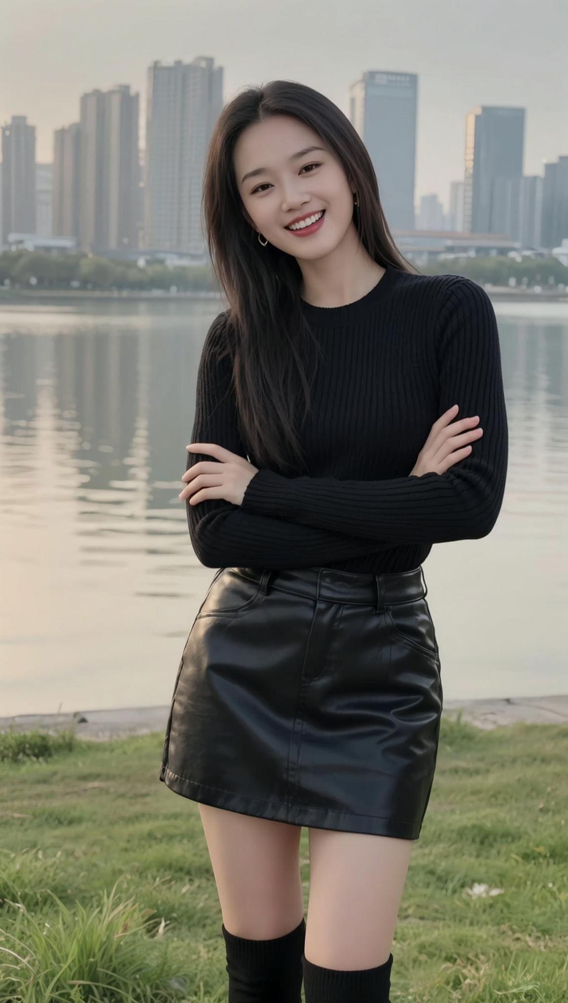 AI都市河畔照 秋冬穿搭 热门 抖音ai创作