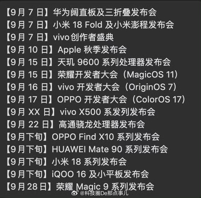 9月手机圈疯了。苹果、华为、小米、vivo、OPPO、荣耀。六大厂商破天荒扎堆同