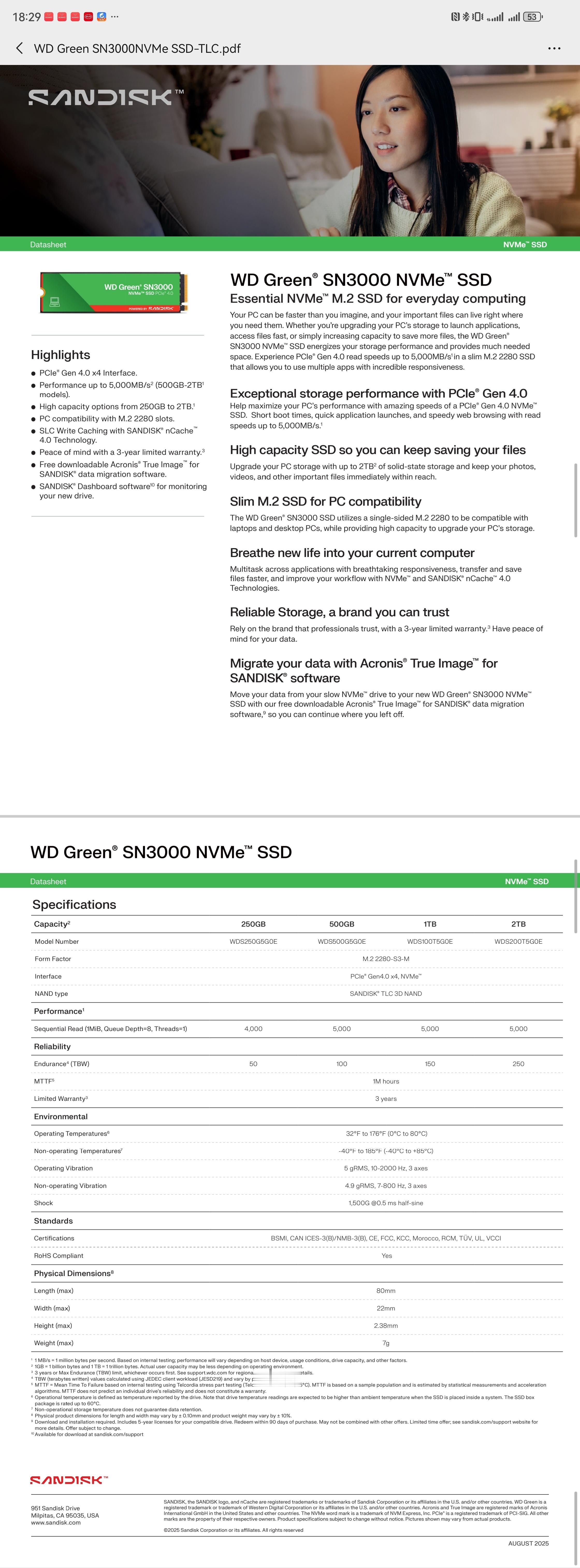 店里新进SN3000 1T 5000MB/S西部数据固态硬盘，是TLC颗粒，这个