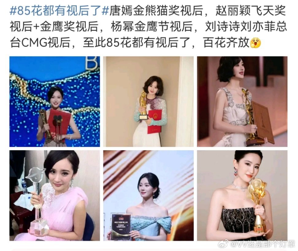 85花都有视后了电视剧三大奖只有飞天金鹰白玉兰。不带赵丽颖的话剩下的几个奖项捆绑
