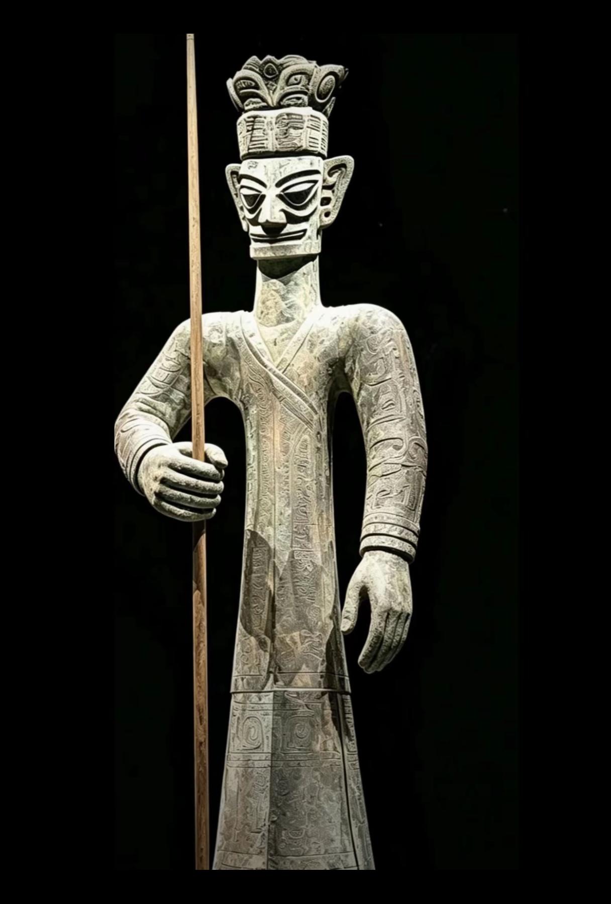 这这下终于破案了，大立铜人手里握的原来是球杆！几千年的呼应！