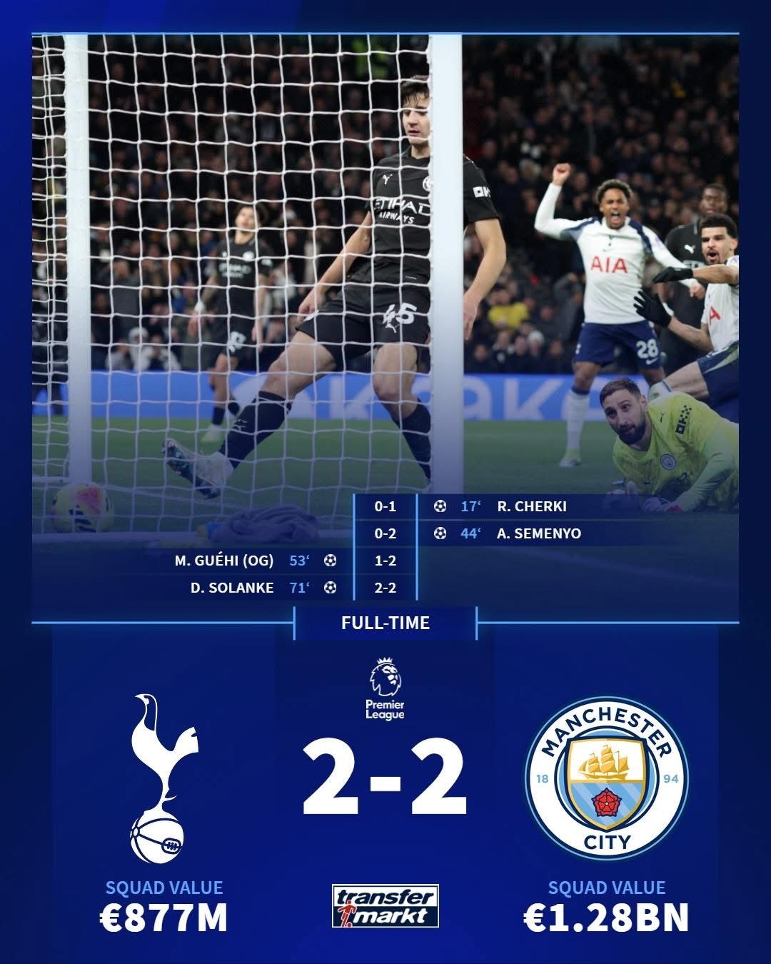 热刺2比2曼城曼城距离前面的阿森纳有6分了距离后面的曼联也是6分 