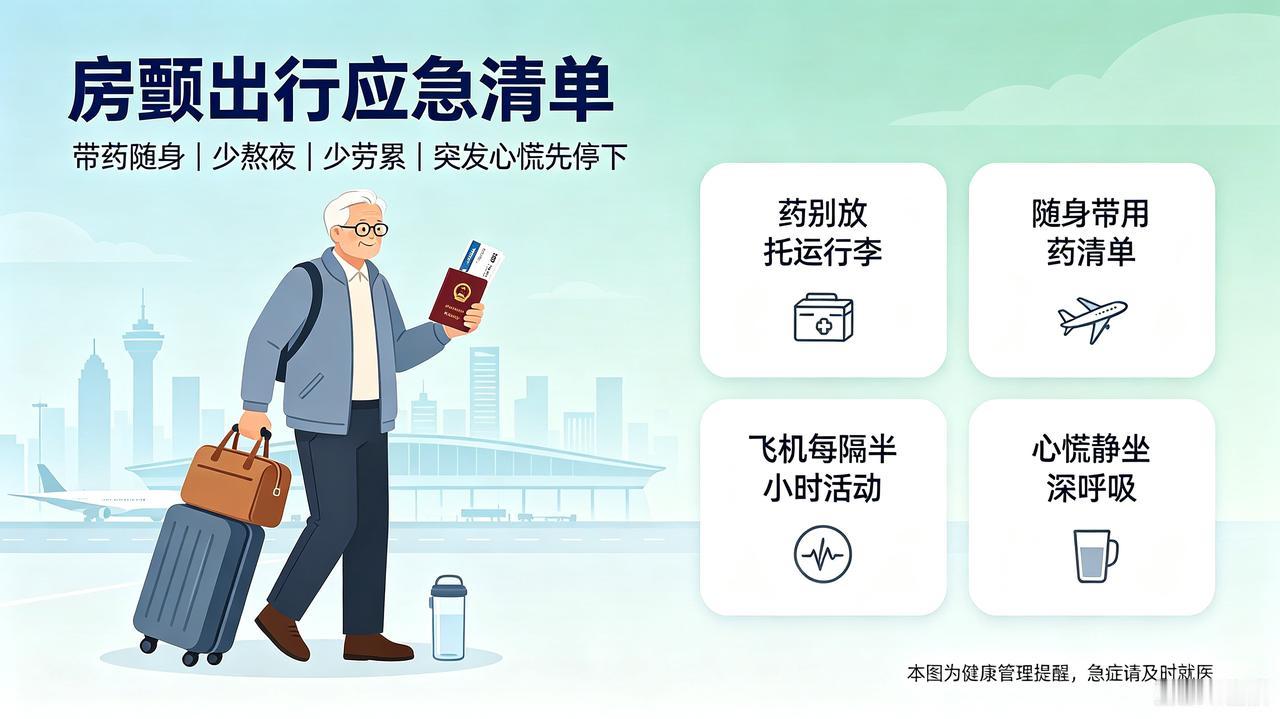 房颤患者出门旅行：带药、坐飞机、突发心慌全攻略
 
很多房颤病友不是不想旅行，是