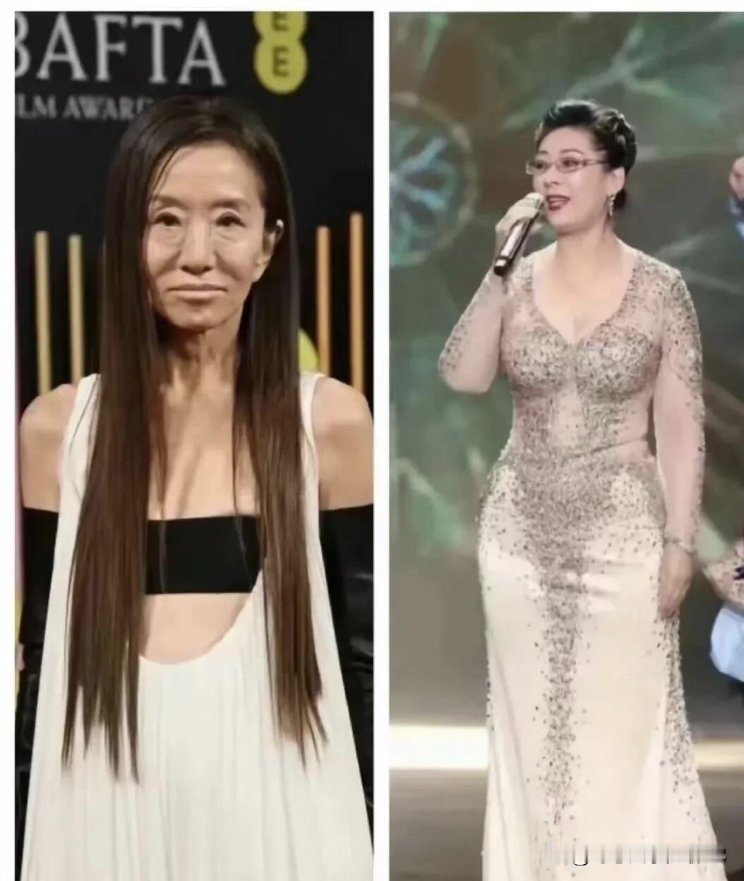 王薇薇和关牧村都是70多岁的老人了，相比之后关牧村要衬气质一些，女人像她这样微微