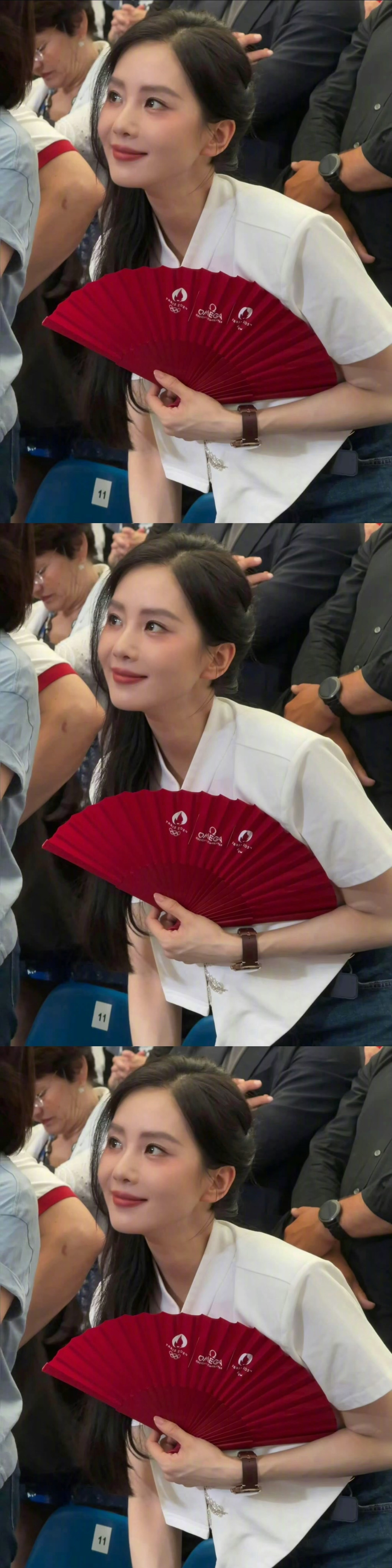 #刘诗诗穿新中式看击剑#巴黎奥运会赛场的观众席上身穿中国风新中式的刘诗诗在人群中