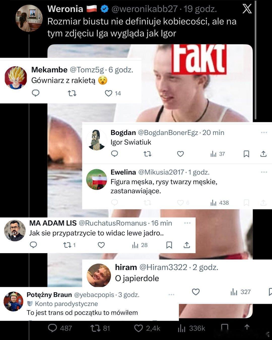 全世界网友都一样啊！斯瓦泰克泳装照遭到波兰网友吐槽：像个男人。也有网友表示：女性