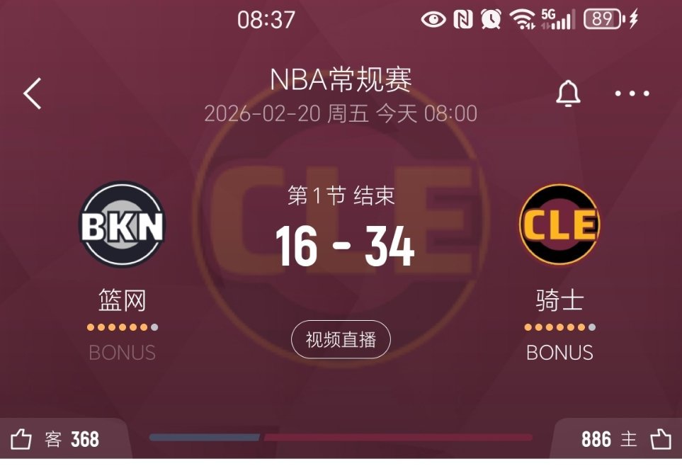 第一节结束，骑士领先18分！感觉如何？篮网vs骑士