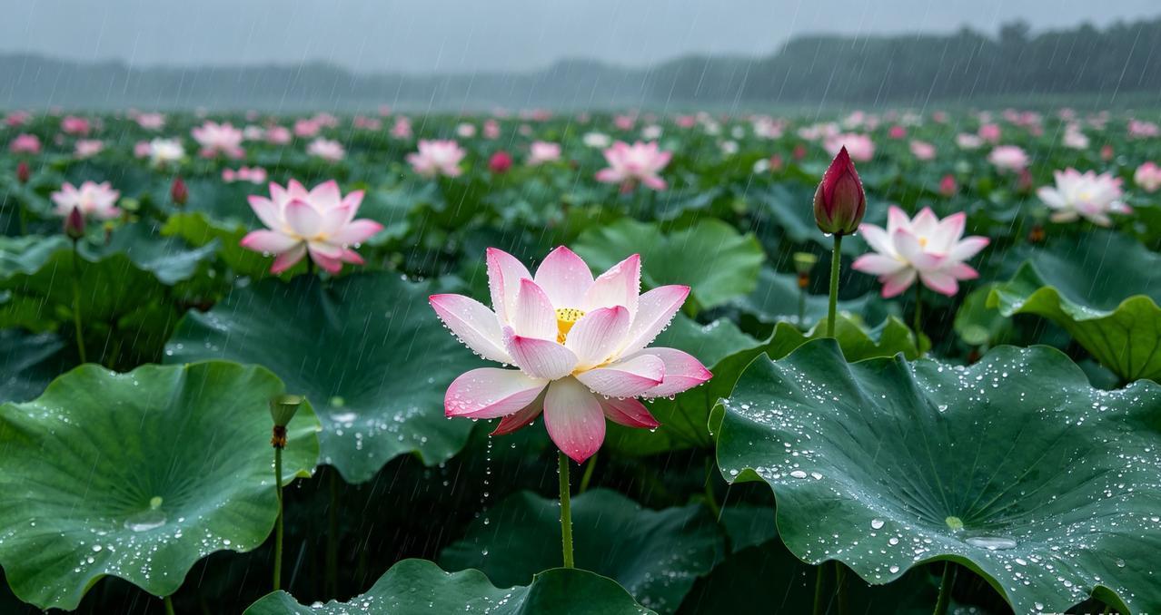 上联：夏雨荷花艳，下联才子请风摇荷叶香