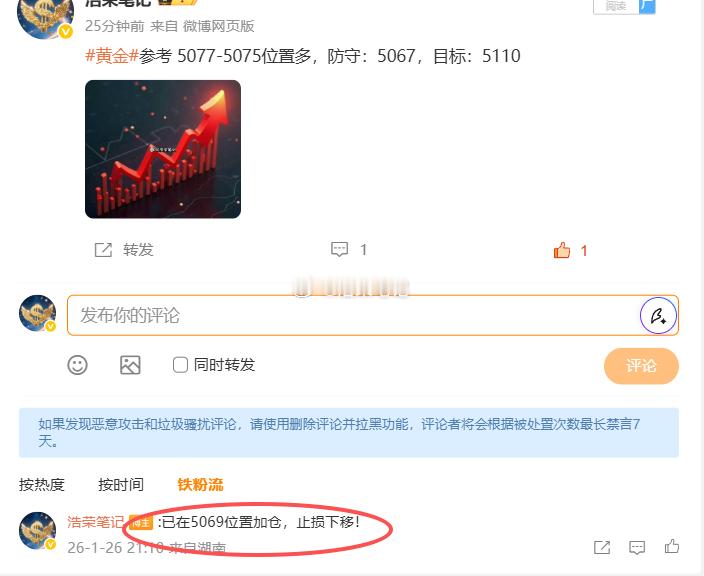 黄金5075位置多，5069位置加仓，现行情报价5083位置，多单双仓已浮盈22