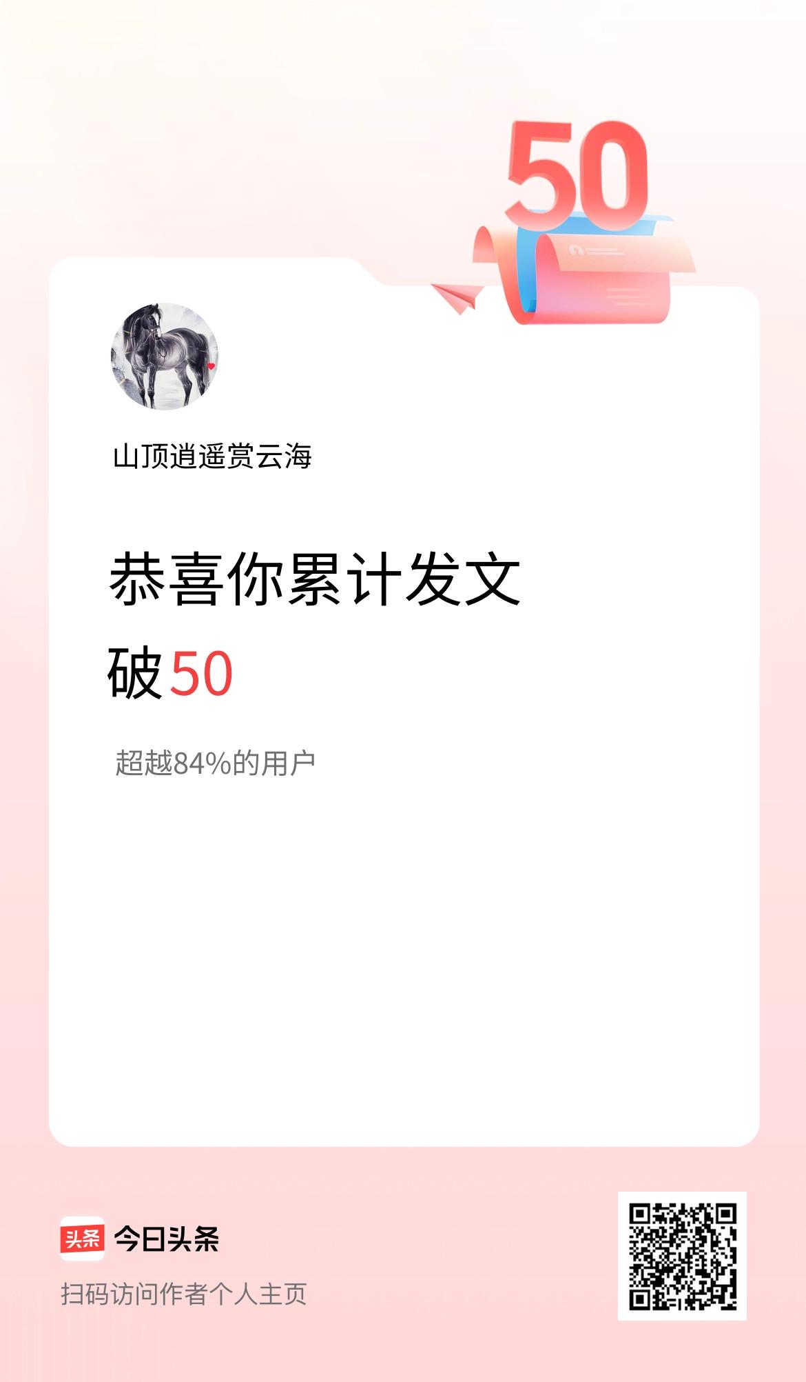 我在头条累计发布内容破50啦！