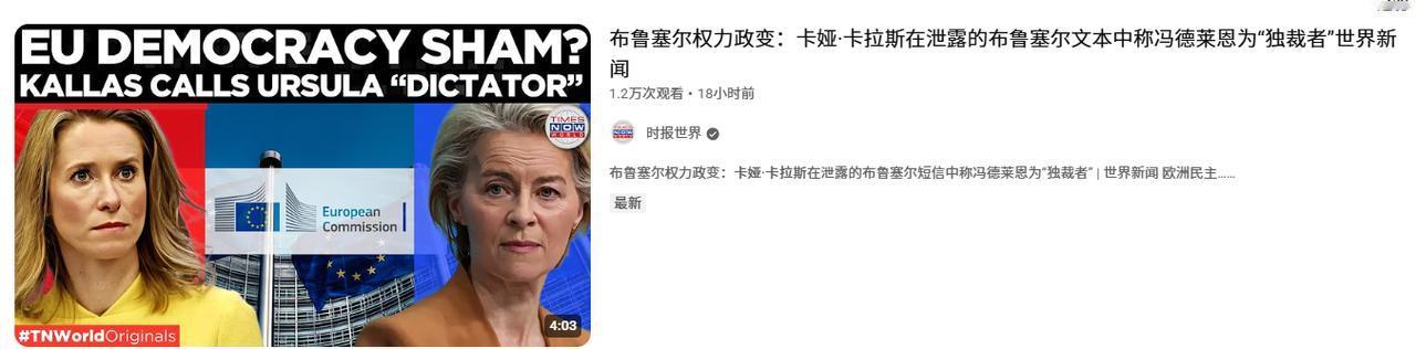 当“首席外交官”卡拉斯开始抱怨冯德莱恩“权力欲过重”之后，欧盟似乎成为了两个女人